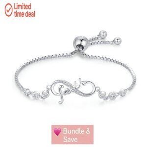 925 Sterling Silver Infinity Faith Bracelet Adjustable Christian Jewelry Gift